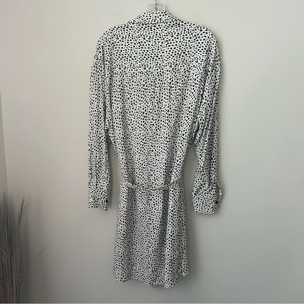 Emerson Fry SHIRTDRESS BLACK WHITE CHEETAH Print Button Front Women's Large - Picture 6 of 8